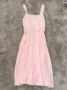 Vintage Vtg Pink Pleated Midi Spring Summer Pin Up 60s 70s Dress XS S